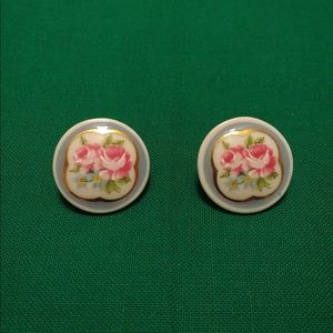 Floral rose porcelain earrings